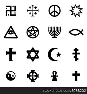 Vector black religious symbols set. Vector black religious symbols set on white background