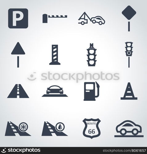 Vector black road icon set. Vector black road icon set on grey background