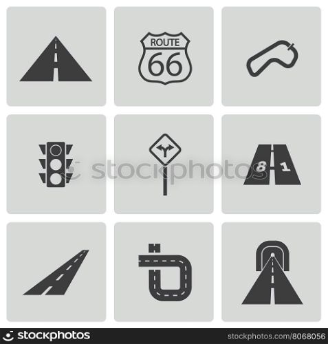 Vector black road icons set on white background. Vector black road icons set