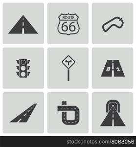 Vector black road icons set on white background. Vector black road icons set
