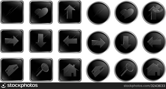 Vector black round and square web buttons set one