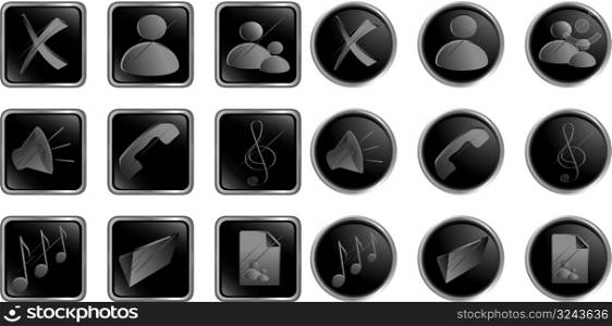 Vector black round and square web buttons set three