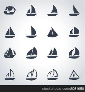 Vector black sailboat icon set. Vector black sailboat icon set on grey background