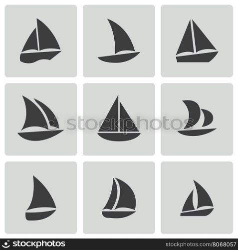 Vector black sailboat icons set on white background. Vector black sailboat icons set
