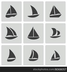 Vector black sailboat icons set on white background. Vector black sailboat icons set