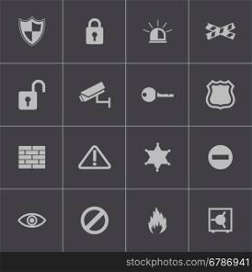 Vector black security icons set on gray background. Vector black security icons set