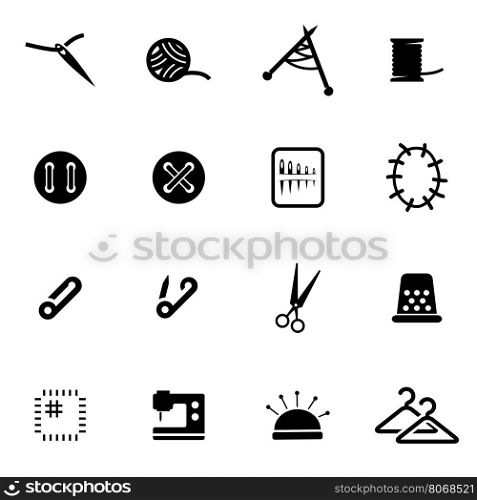 Vector black sewing icon set. Vector black sewing icon set on white background