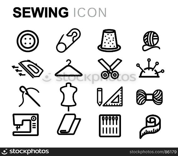 Vector black sewing icons set. Vector black sewing icons set on white background