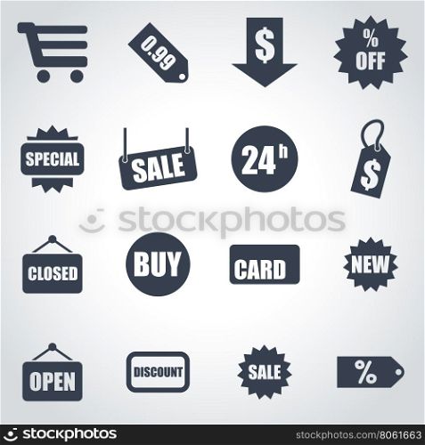 Vector black shopping icon set. Vector black shopping icon set on grey background