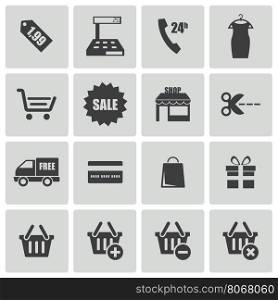 Vector black shopping icons set on white background. Vector black shopping icons set