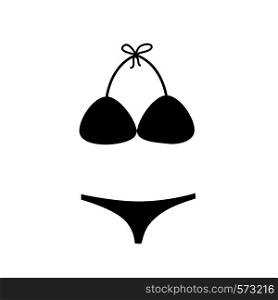 Vector black silhouette illustration of bikini swimming suit icon isolated on white background.. bikini swimming suit icon isolated on white background.