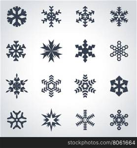 Vector black snowflake icon set. Vector black snowflake icon set on grey background
