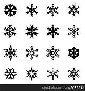 Vector black snowflake icon set. Vector black snowflake icon set on white background