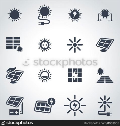 Vector black solar energy icon set. Vector black solar energy icon set on grey background