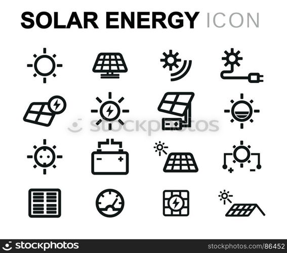 Vector black solar energy icons set. Vector black solar energy icons set on white background