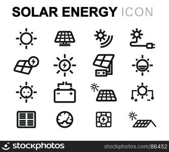 Vector black solar energy icons set. Vector black solar energy icons set on white background