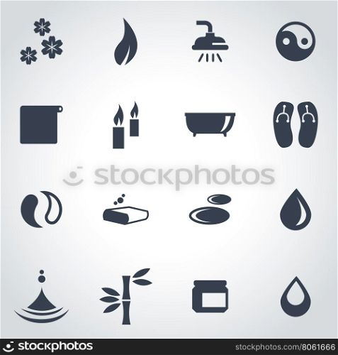 Vector black spa icon set. Vector black spa icon set on grey background
