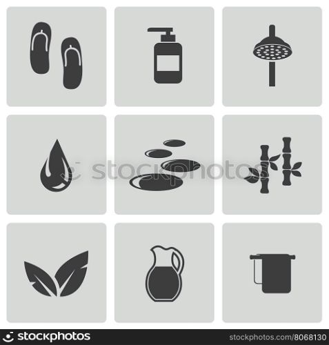 Vector black spa icons set on white background. Vector black spa icons set