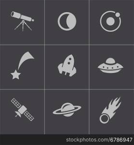 Vector black space icons set on grey background. Vector black space icons set
