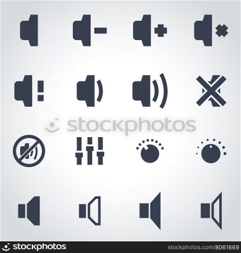 Vector black speaker icon set. Vector black speaker icon set on grey background