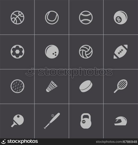 Vector black sport icons set on grey background. Vector black sport icons set