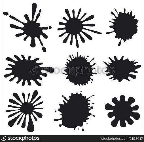 Vector black stains  black ink blot, ink spots, ink set, ink splashes, black blots  