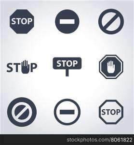 Vector black stop icon set. Stop Icon Object, Stop Icon Picture, Stop Icon Image - stock vector