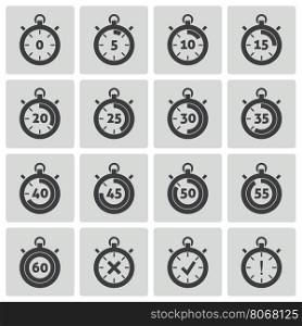 Vector black stopwatch icons set on white background. Vector black stopwatch icons set
