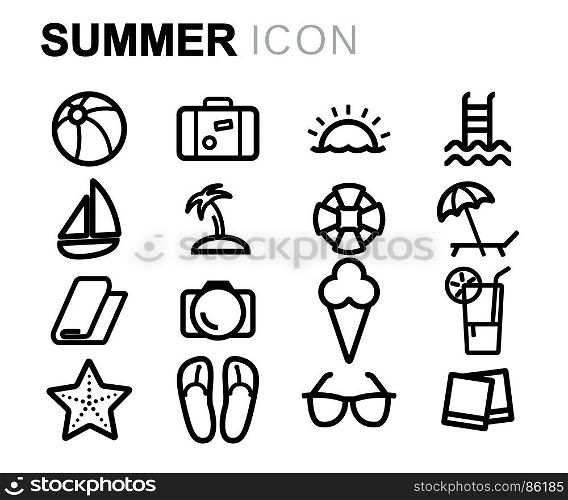 Vector black summer icons set. Vector black summer icons set on white background