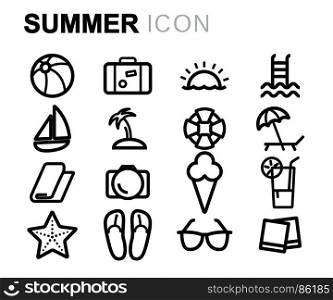Vector black summer icons set. Vector black summer icons set on white background