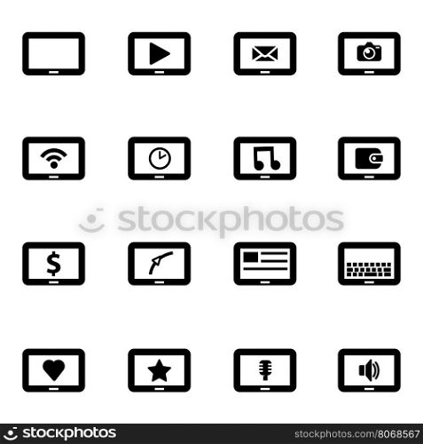 Vector black tablet icon set. Vector black tablet icon set on white background