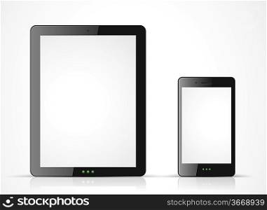 Vector black tablet pc and mobile phone on white background