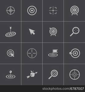 Vector black target icons set on grey background. Vector black target icons set