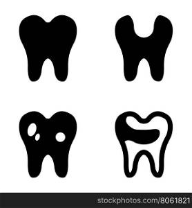 Vector black teeth icons set on white background. Tooth icon, dental signs.