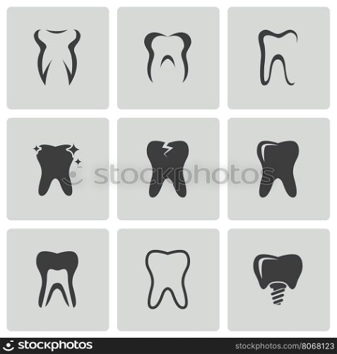 Vector black teeth icons set on white background. Vector black teeth icons set