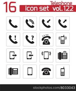 Vector black telephone icons set on white background. Vector black telephone icons set