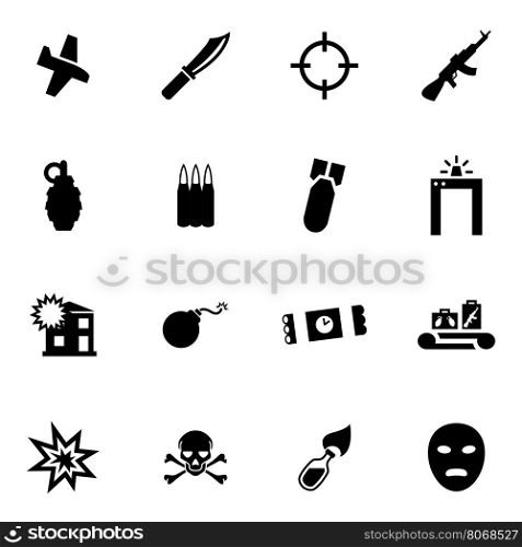 Vector black terrorism icon set. Vector black terrorism icon set on white background