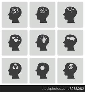 Vector black thoughts icons set on white background. Vector black thoughts icons set