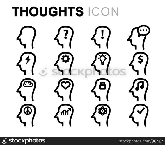 Vector black thoughts icons set. Vector black thoughts icons set on white background