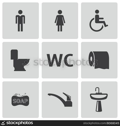 Vector black toilet icons set on white background. Vector black toilet icons set