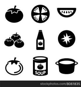 Vector black tomato icons set. . Vector black tomato icons set on white background