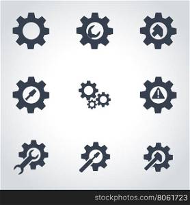 Vector black tools in gear icon set. Tools in gear Icon Object, Tools in gear Icon Picture, Sword Icon Image - stock vector