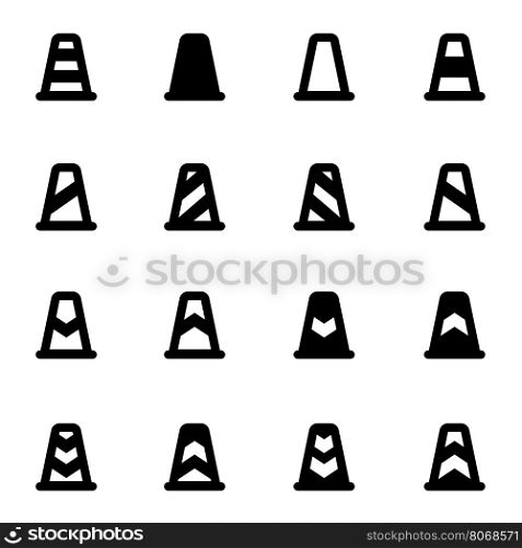 Vector black traffic cone icon set. Vector black traffic cone icon set on white background