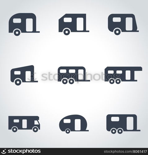 Vector black trailer icon set. Vector black trailer icon set on grey background