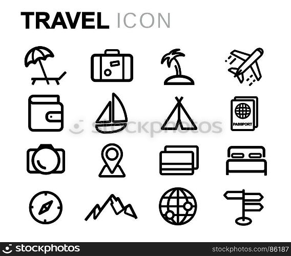 Vector black travel icons set. Vector black travel icons set on white background
