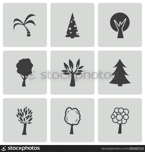 Vector black trees icons set on white background. Vector black trees icons set