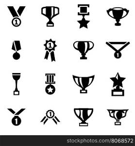 Vector black trophy and awards icon set. Vector black trophy and awards icon set on white background