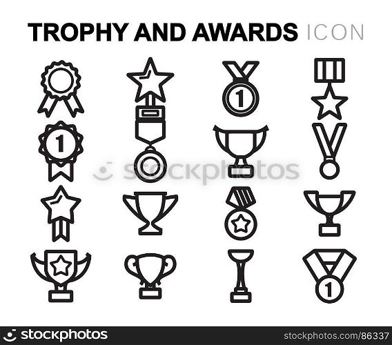 Vector black trophy and awards icons set. Vector black trophy and awards icons set on white background