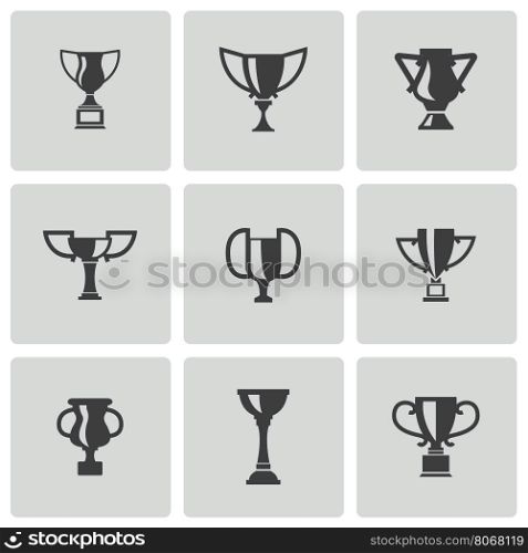 Vector black trophy icons set on white background. Vector black trophy icons set