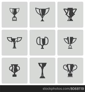 Vector black trophy icons set on white background. Vector black trophy icons set